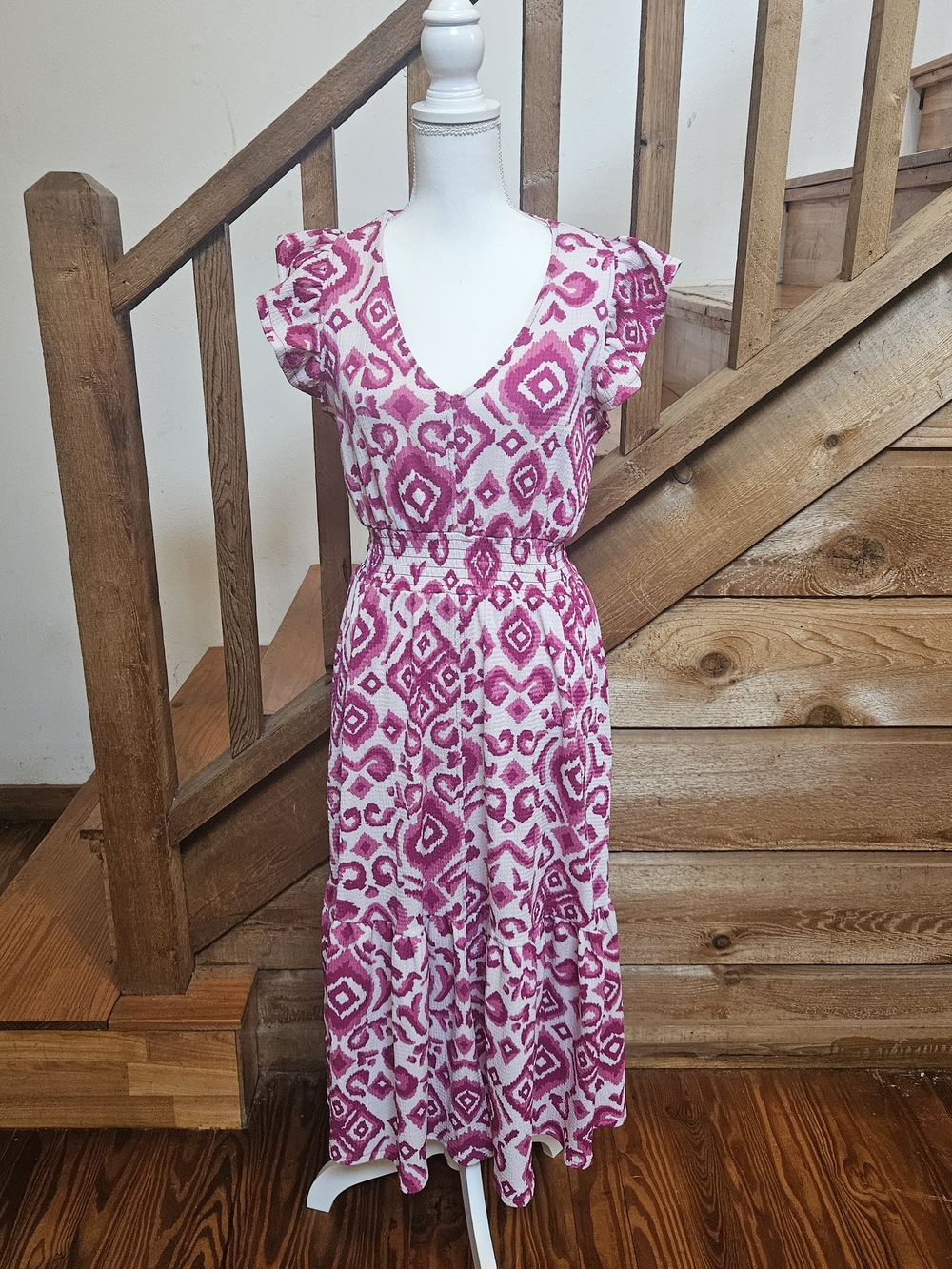 Harlow & Rose Feminine Pink Printed V-Neck Maxi Dress